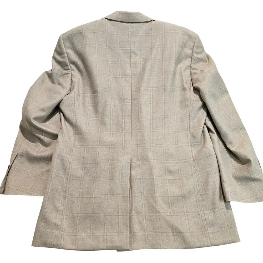 Joseph & Feiss Silk Wool Blend Beige Windowpane Blazer Sports Coat Size 41R
